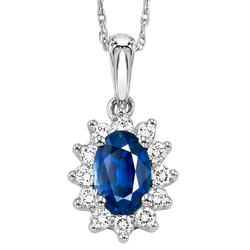 Lady Di Diamond & Sapphire 6X4 Oval Pendant